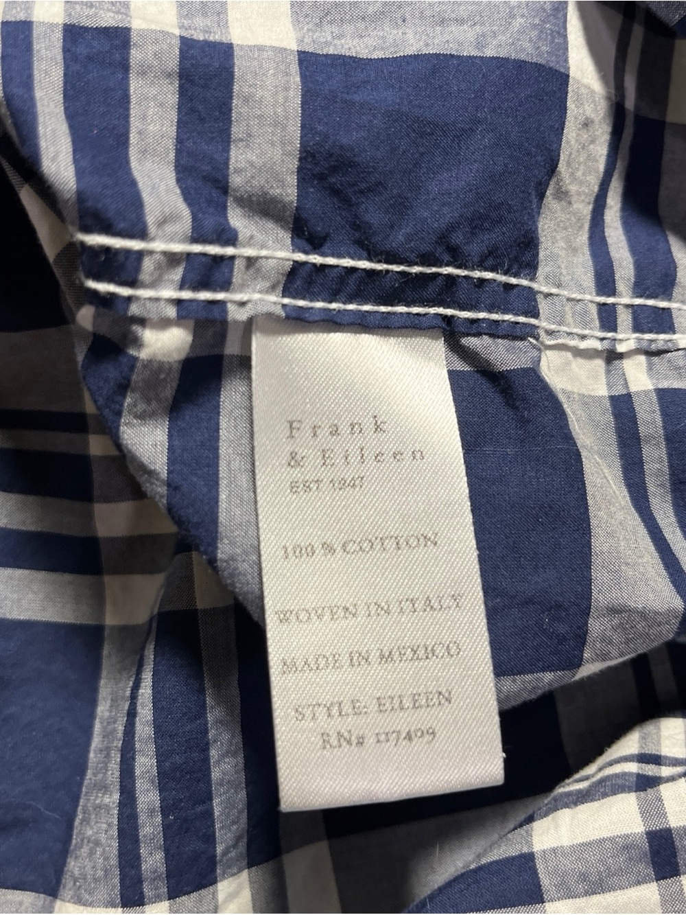Frank & Eileen Eileen Italian Cotton Shirt Women’s Large Navy Plaid Relaxed EUC - Picture 5 of 11